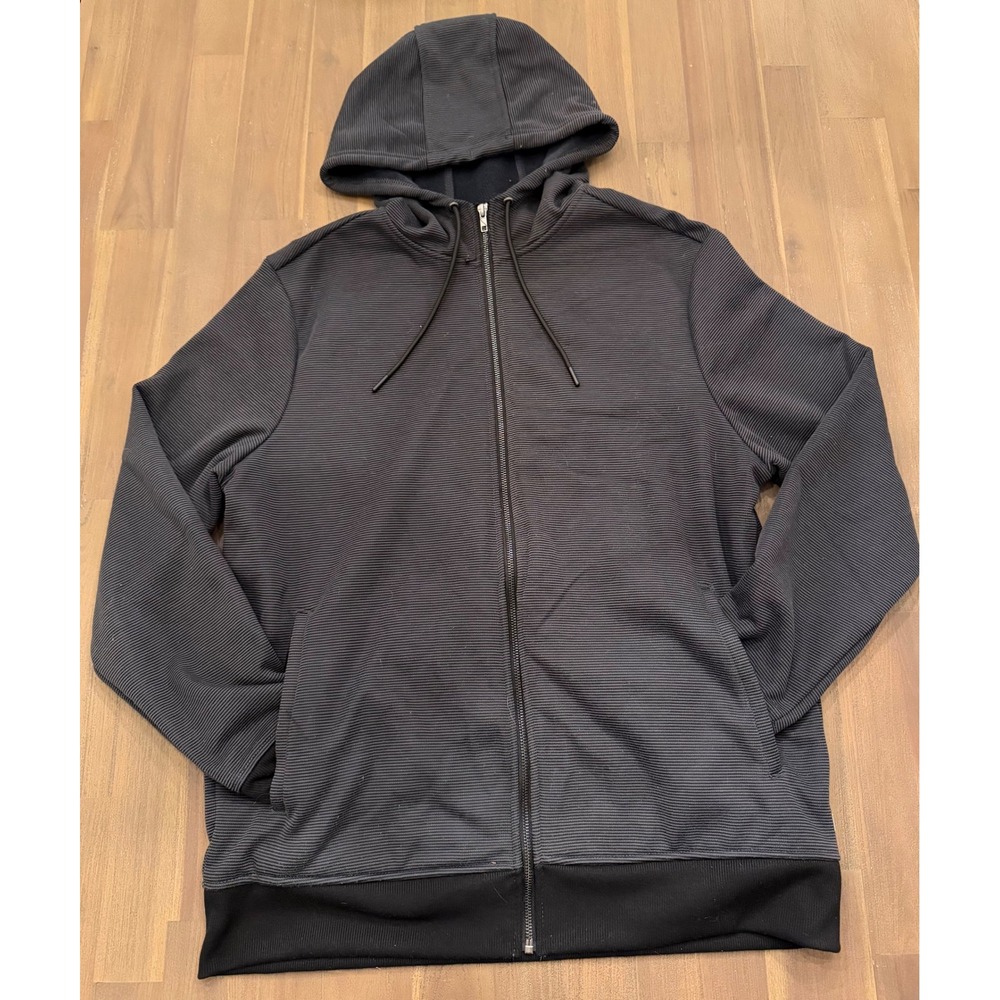 Hang Ten Men's Zip Up Hoodie Gray Stripe Fleece Lined Size L